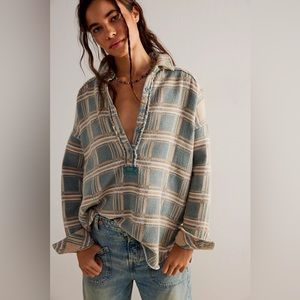 NWOT Free People Arizona Sky Jacquard Plaid Shirt S